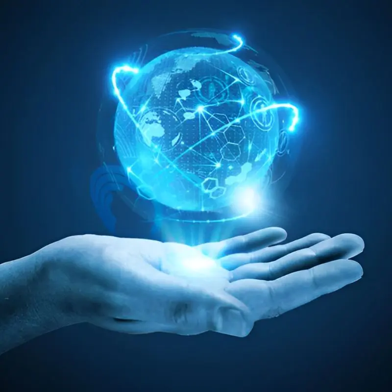 A hand is holding out its palm to the earth.