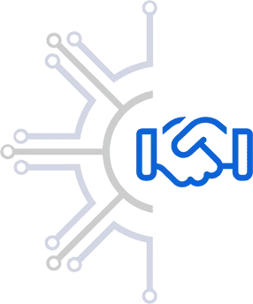 A black and blue background with some type of logo