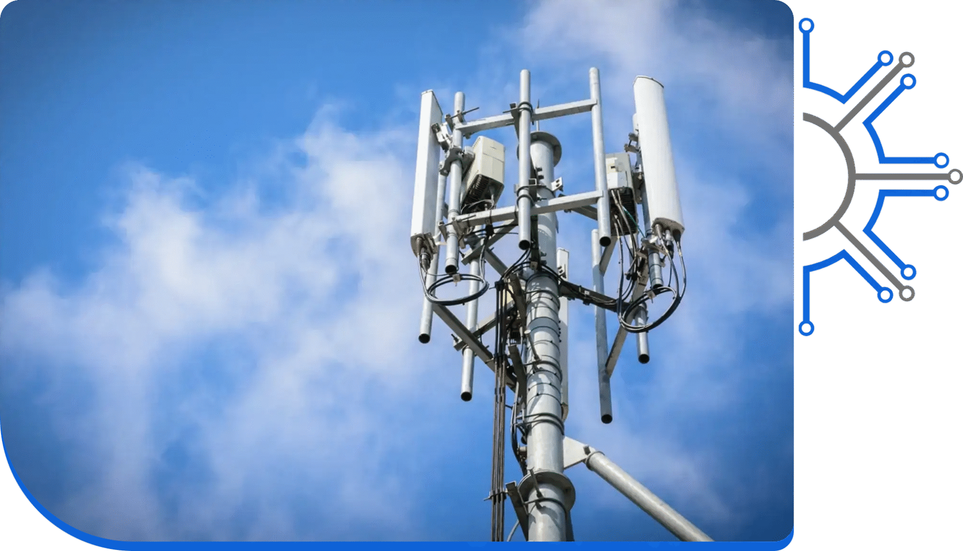 Group 1321316179 A cell phone tower with many antennas on it.