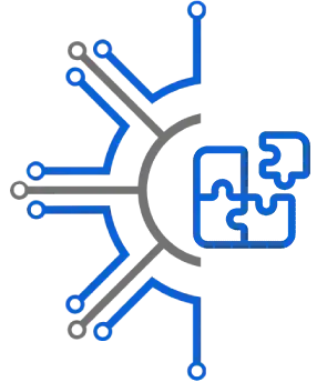 A blue and gray square with an arrow on it.
