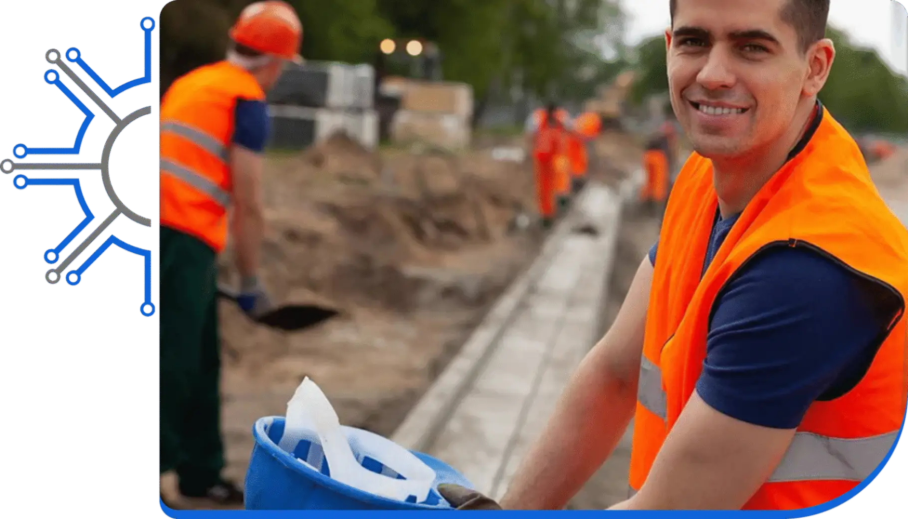 Smiling construction worker with safety helmets